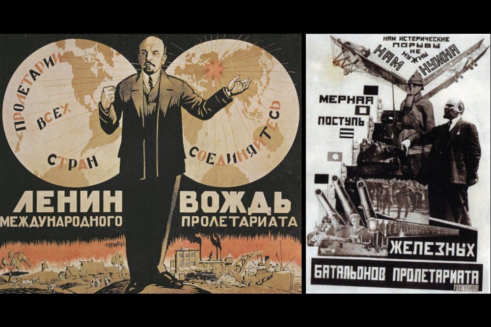 Пафос советских плакатов 1960-х (слева) и 1920-х годов мало чем отличался.